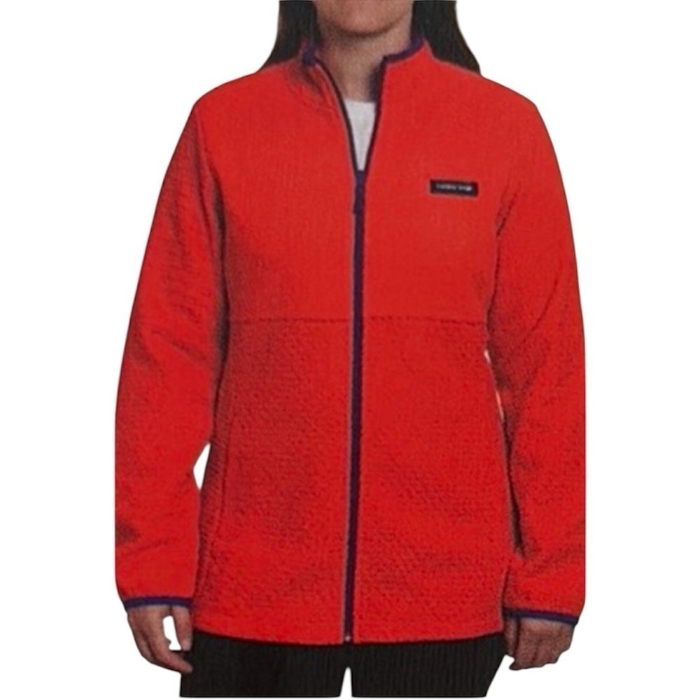 Lands' End - ladies grid Fleece Zip Up Jacket.  Size Small.  NWT. Orange